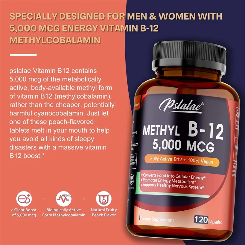 Vitamin B12 - 5000 MCG Supplement -Benefits Brain & Heart Function, Supports Memory, Learning, Helps Boost Natural Energy - Image 4