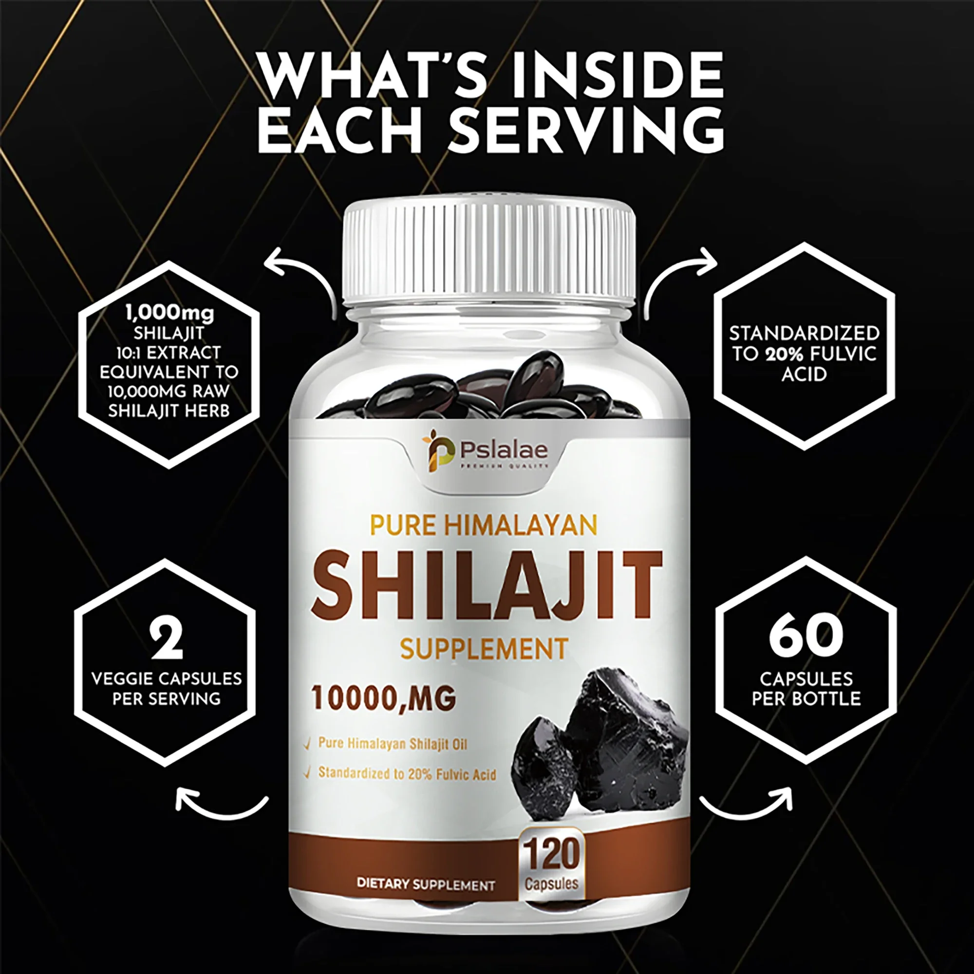 Shilajit Supplements - Enhance Nutrient Absorption and Promote Detoxification, Relieve Stress - 120 Capsules - Image 4