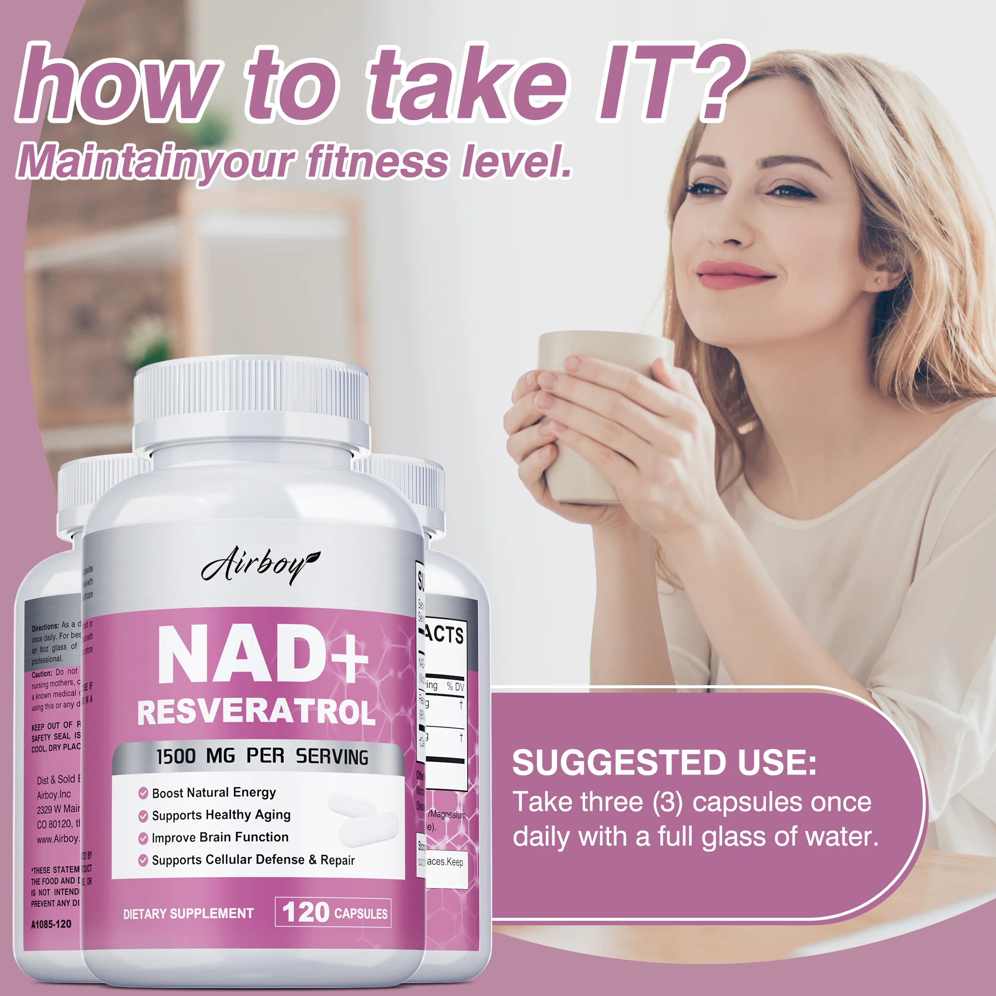 NAD+ Resveratrol Supplements - Natural Energy, Anti-aging and Cellular Health, Strengthens The Immune System - 120 Capsules - Image 6