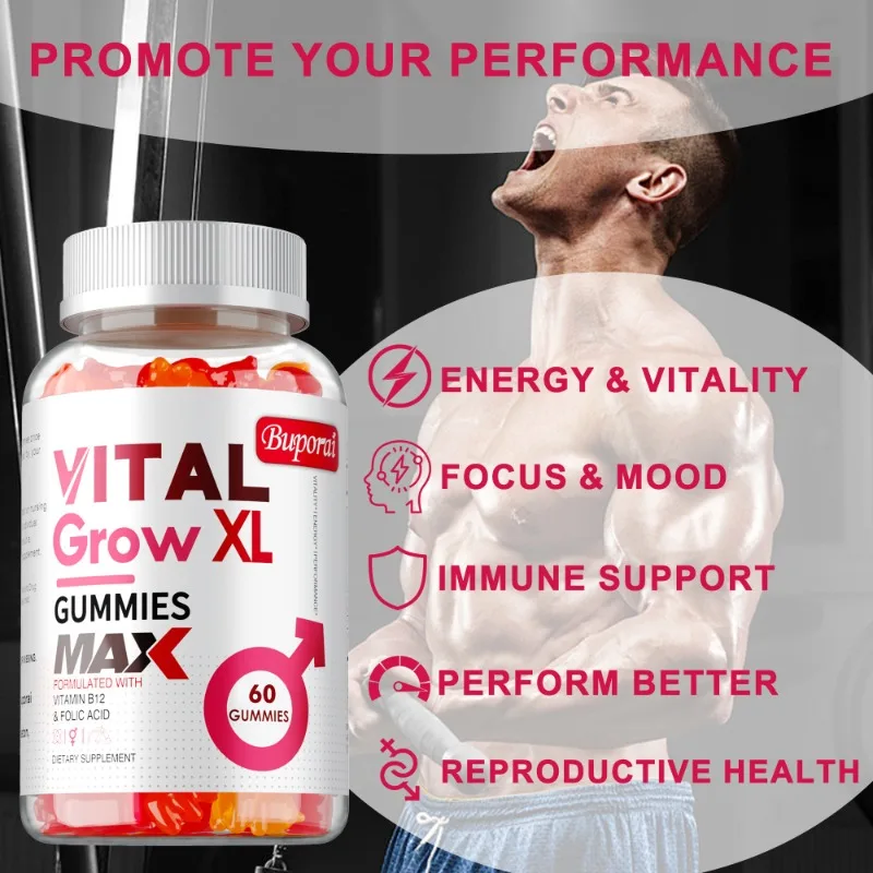 Vital Grow XL Male Gummies - Promotes Muscle Growth and Recovery, Enhances Athletic Performance, Relieves Fatigue - 60pcs - Image 5