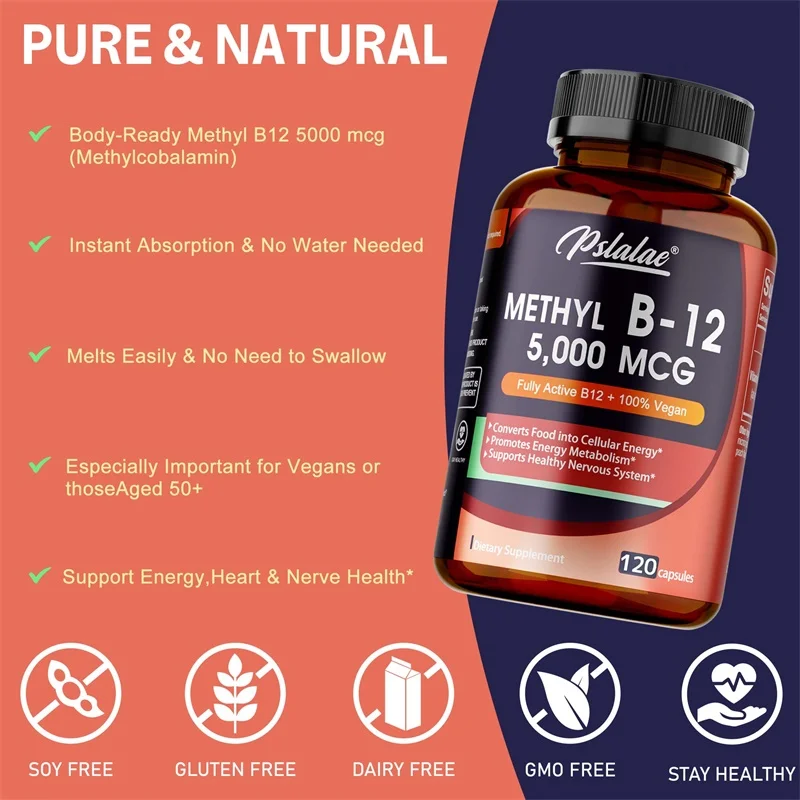 Vitamin B12 - 5000 MCG Supplement -Benefits Brain & Heart Function, Supports Memory, Learning, Helps Boost Natural Energy - Image 3